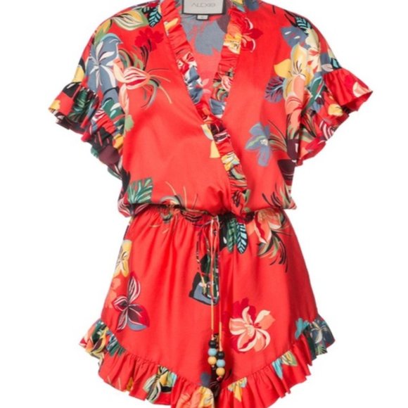 ALEXIS Red Floral Faine Romper XS - Picture 1 of 11